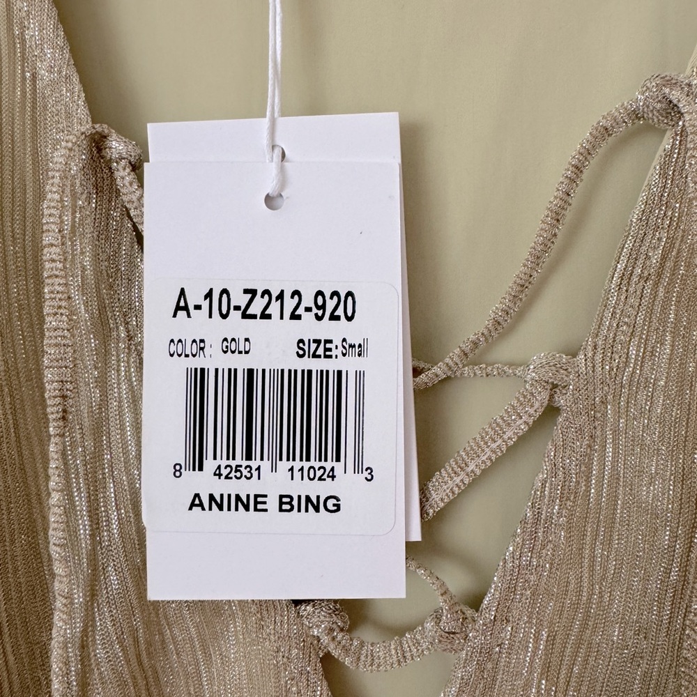 Anine Bing Gold Metallic Laceup Bodysuit NWT - Picture 4 of 5